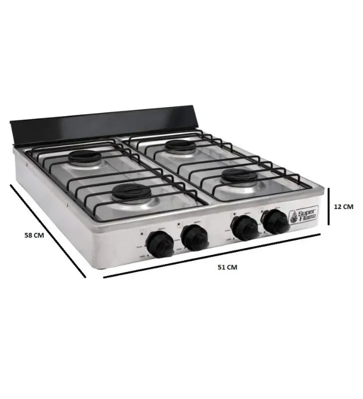 Estufa de Gas 4Q-CA Super Flama 4 Quemadores Acero Inoxidable