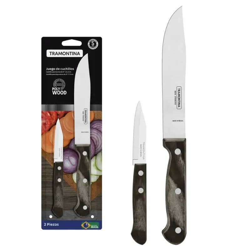 Set Cuchillos Tramontina Polywood 2 Piezas Cocina Castaño 29899/810