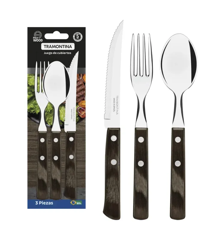 Juego de Cubiertos Tramontina Polywood 3 Piezas Castaño 29899/811