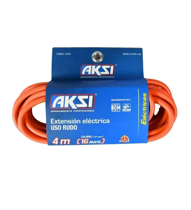 Extensión Triple Uso Rudo 4 Metros AKSI (110316) - Cable Naranja Polarizado