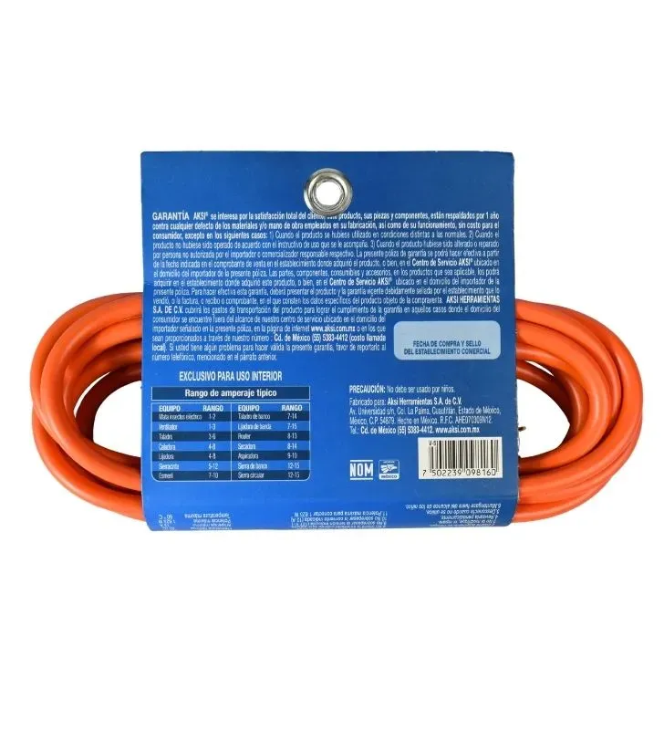 Extensión Triple Uso Rudo 4 Metros AKSI (110316) - Cable Naranja Polarizado