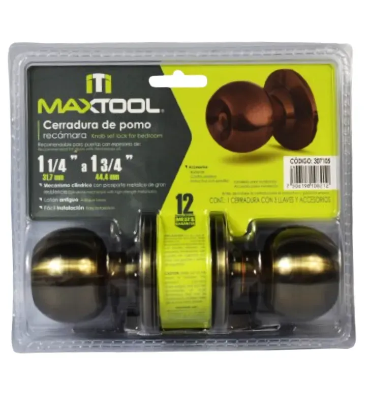 Cerradura de Pomo Tipo Esfera MAXTOOL 307105 - Perilla Metálica para Puerta Interior