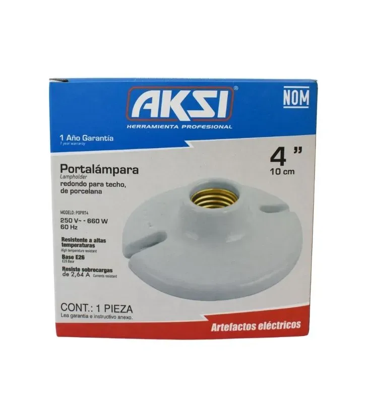 Portalámpara Redondo para Techo 4" Porcelana AKSI 117563 - Alta Resistencia