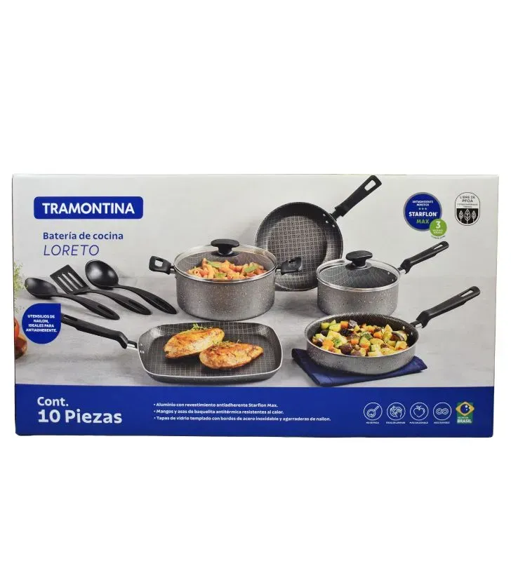 Batería de Cocina Tramontina Loreto 10 Piezas Antiadherente Starflon Max 27899/324