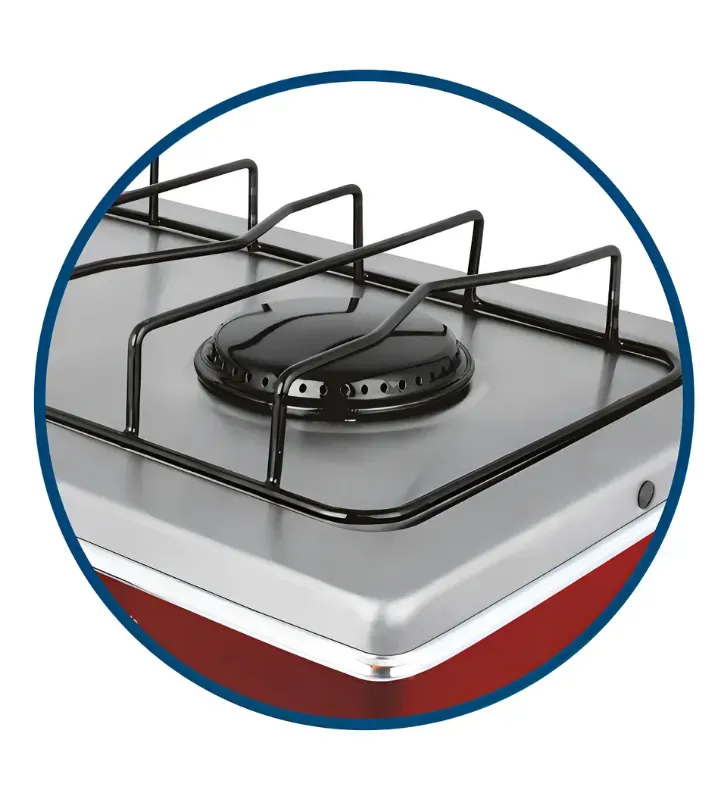 Estufa de Mesa AKSI 2 Quemadores - Acero Inoxidable y Rojo | 116033