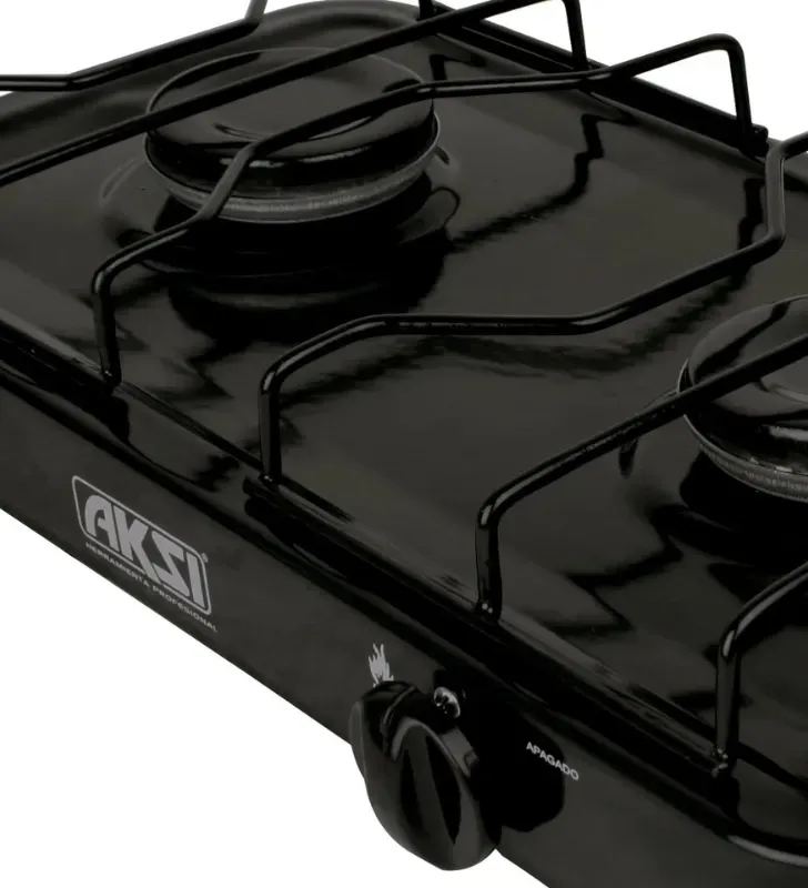 Estufa de Mesa AKSI 2 Quemadores Negra - Modelo Compacto | 116003