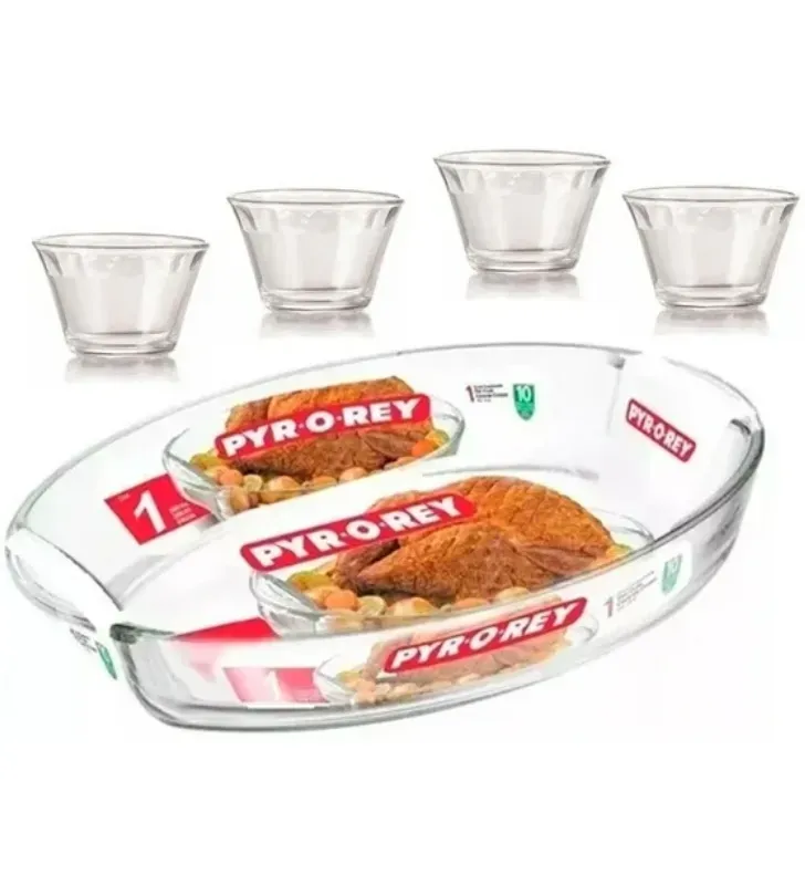 Juego de Hornear PYROREY 5 Piezas Vidrio - Cacerola 4.1L y Flaneras | C241