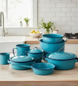 Batería de Cocina CINSA POPULAR 5 Piezas - Acero Vitrificado Azul Turquesa
