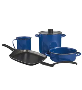 Batería de Cocina CINSA PRAKTICA 6 Piezas - Azul con Comal de Aluminio y Tapa de Vidrio