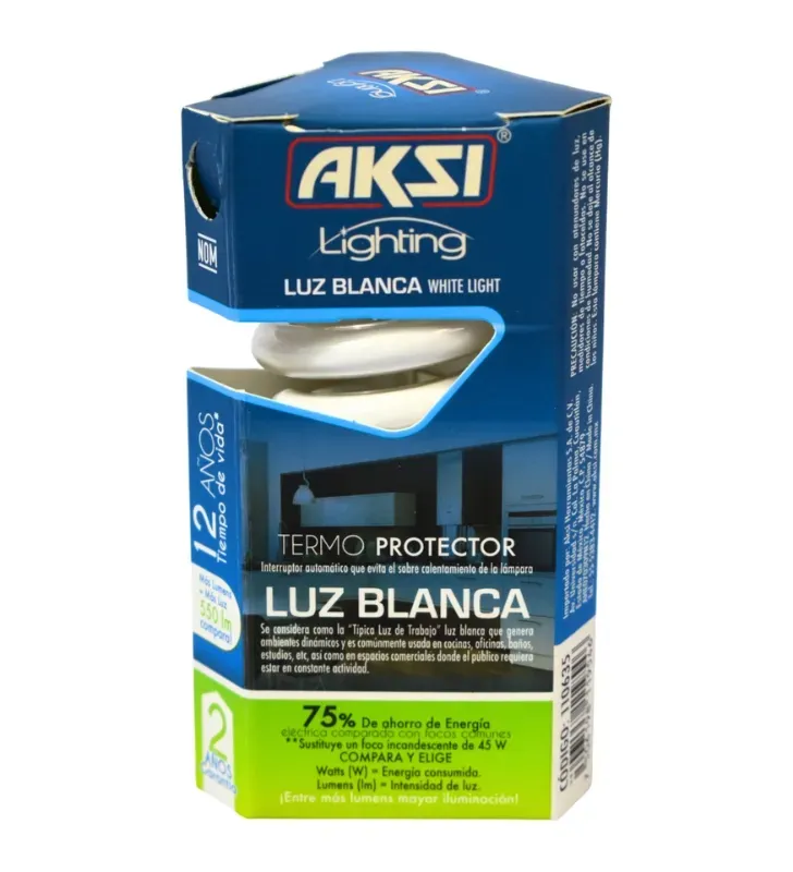 Foco Ahorrador AKSI Mini Espiral 9W - Luz Blanca (45W Eq.) | 110635
