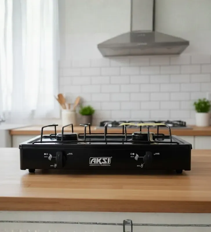 Estufa de Mesa AKSI 2 Quemadores Negra - Modelo Compacto | 116003