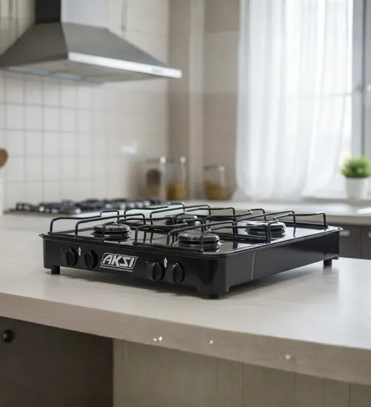 Estufa de Mesa AKSI 4 Quemadores Negra - Modelo Familiar | 116004