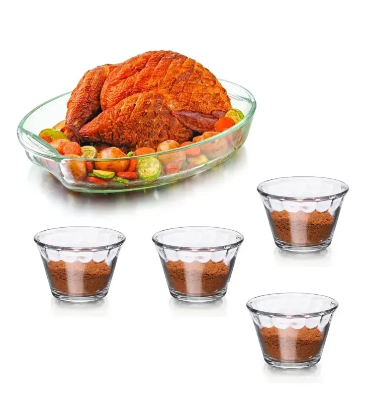 Juego de Hornear PYROREY 5 Piezas Vidrio - Cacerola 4.1L y Flaneras | C241