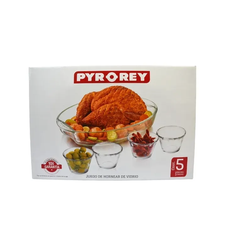 Juego de Hornear PYROREY 5 Piezas Vidrio - Cacerola 4.1L y Flaneras | C241