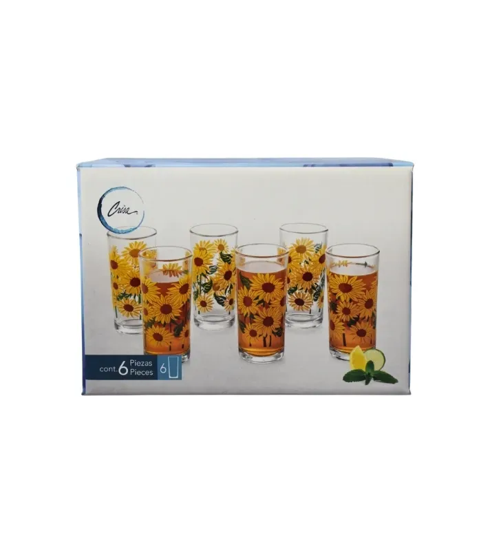 Juego de Vasos CRISA Girasoles 6 Piezas 295 ml | 8360