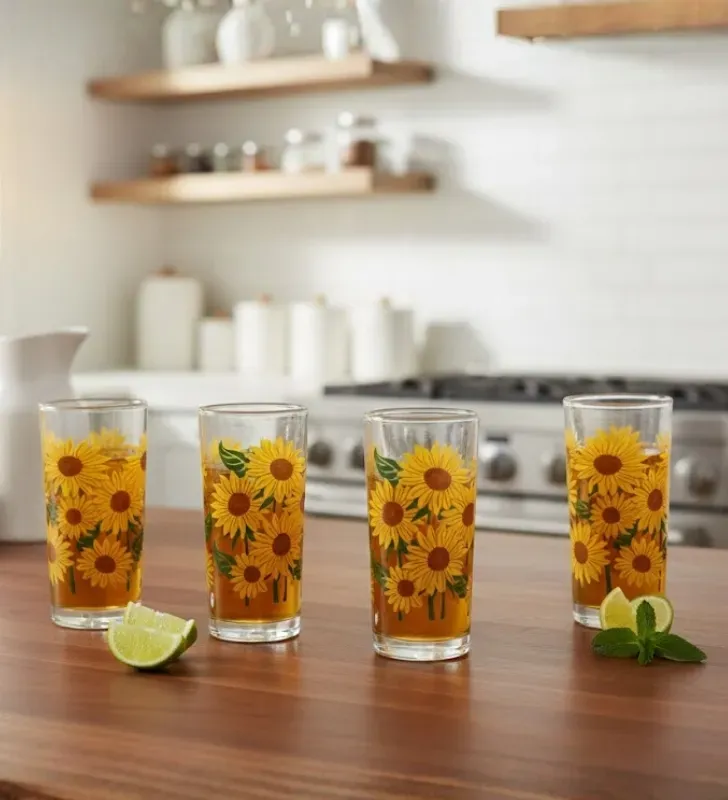 Juego de Vasos CRISA Girasoles 6 Piezas 295 ml | 8360