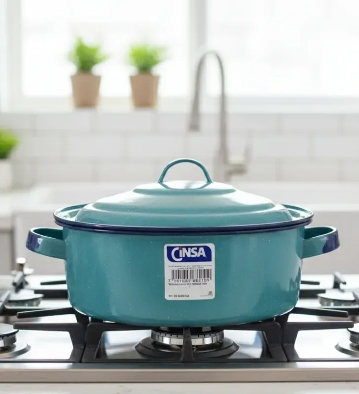 Budinera CINSA con Tapa No. 24 - Acero Vitrificado Azul Turquesa