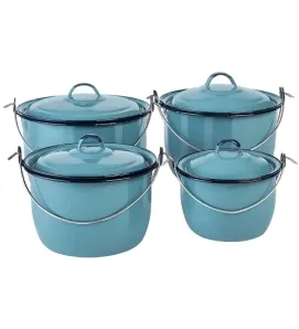 Juego de Ollas CINSA GRETA Clásica 8 Piezas - Acero Vitrificado Azul Turquesa