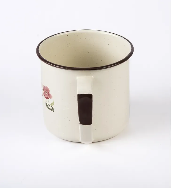 Vaso Recto CINSA No. 14 Crema Tres Flores - Acero Vitrificado Filo Café