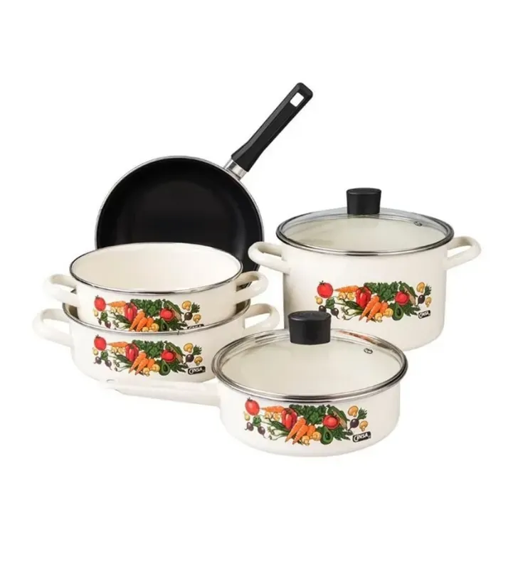 Batería de Cocina CINSA ARMENIA 7 Piezas - Acero Vitrificado Crema Carolina