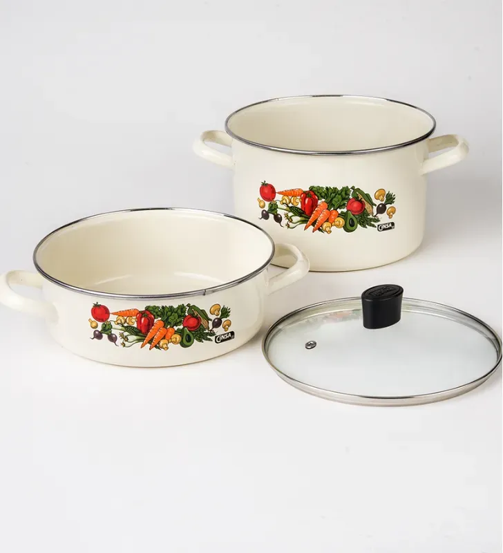 Batería de Cocina CINSA ARMENIA 7 Piezas - Acero Vitrificado Crema Carolina