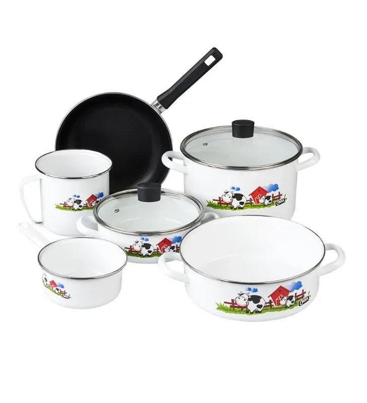 Batería de Cocina CINSA TERRANOVA 8 Piezas - Acero Vitrificado Vaquitas en Corral