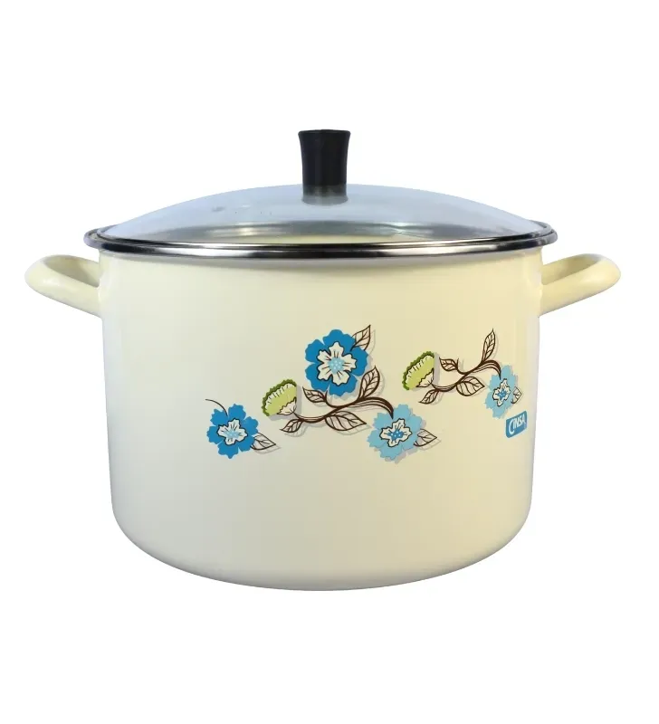 Olla Recta CINSA No. 26 Crema Fiorella - Acero Vitrificado Tapa de Vidrio