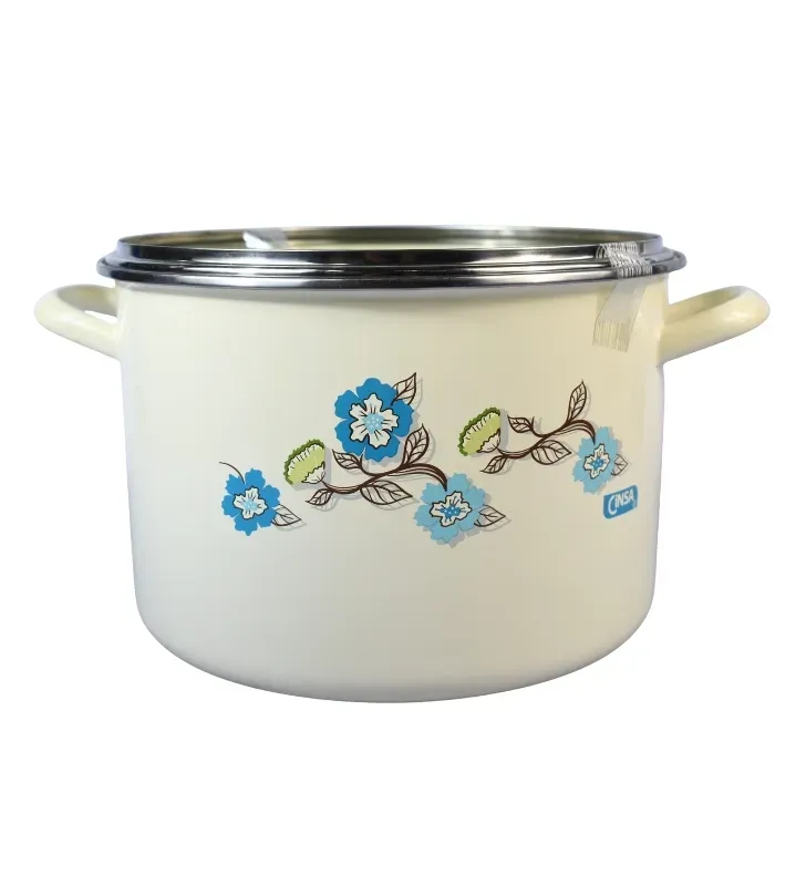 Olla Recta CINSA No. 26 Crema Fiorella - Acero Vitrificado Tapa de Vidrio