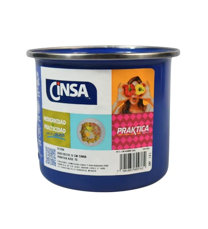 Vaso Recto CINSA PRAKTICA No. 12 - Acero Vitrificado Azul Esmaltado