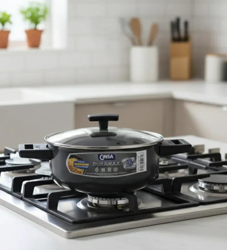 Arrocera Cinsa Duramax 22 cm Negra – Antiadherente y Tapa de Vidrio