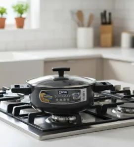 Arrocera Cinsa Duramax 22 cm Negra – Antiadherente y Tapa de Vidrio