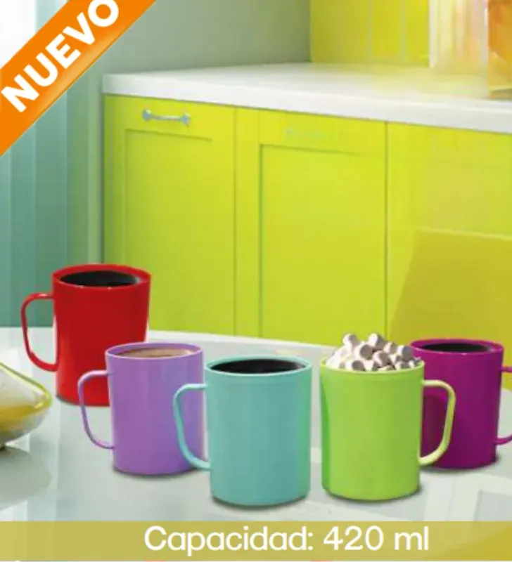 Taza de Plástico Alica Lisa/Decorada – Colores: Rosa, Azul, Blanca y Morada