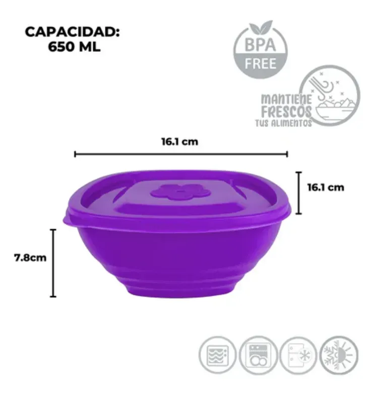 Recipiente Medellín No. 2 YULIANA MX-133 de 650 ml | Plástico Hermético de Colores