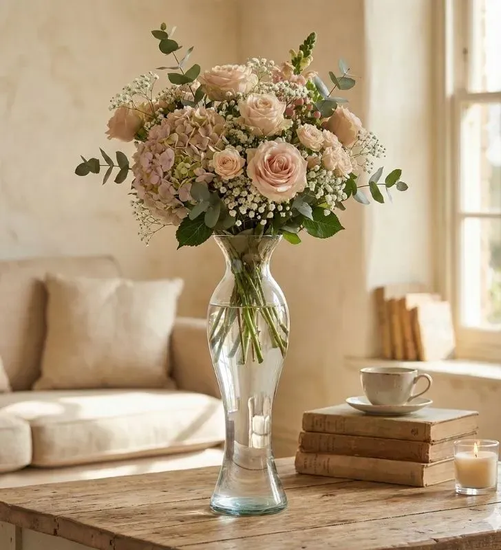 Florero Alemán Grande Cristal 28 cm Transparente - Jarrón de Centro de Mesa