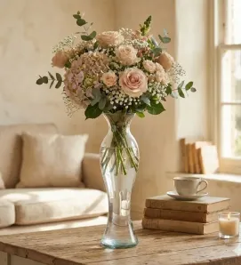 Florero Alemán Grande Cristal 28 cm Transparente - Jarrón de Centro de Mesa