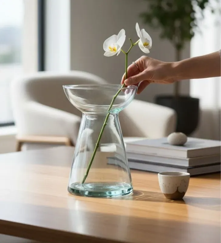 Florero Hongo Mediano Cristal NORTH GLASS - Jarrón Bajo y Ancho para Centros de Mesa