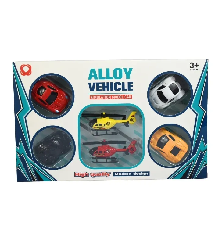 Set de Vehículos de Aleación CN-1372B – 6 Carritos y Helicópteros de plástico