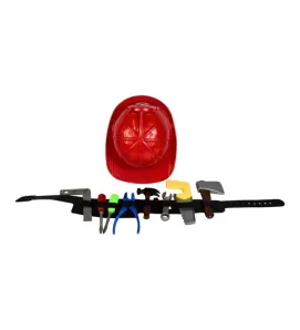Cinturón con Herramientas Surtidas y Casco Rojo - Juguete de Rol Bombero/Minero