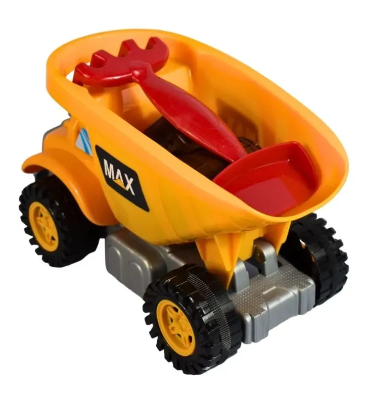 Camión Volteo MAX KIKI Juguetes Nacionales - Amarillo con Pala - Rastrillo