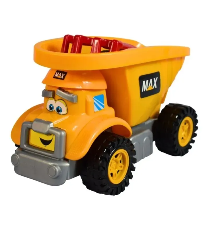 Camión Volteo MAX KIKI Juguetes Nacionales - Amarillo con Pala - Rastrillo