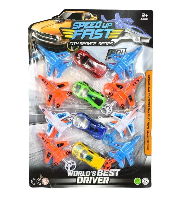 Set 12 Juguetes Speed Up Fast 25199 – 4 Coches Retroceso y Aviones