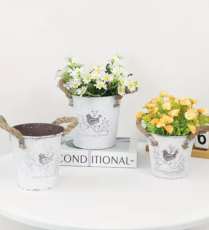 Cubo de Metal Decorativo Plastihome BD-3002-3 – Asas de Cuerda