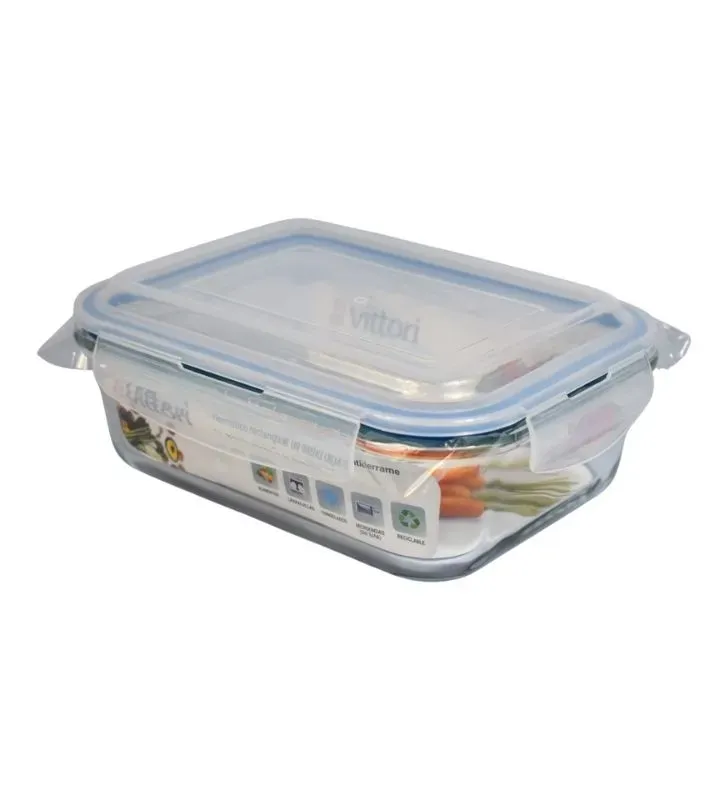 Hermético Rectangular de Vidrio VITTORI 1000 ml - Contenedor Antiderrames 3012A