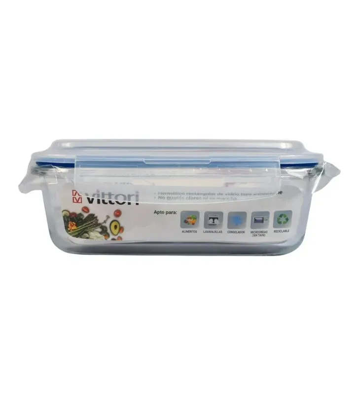 Hermético Rectangular de Vidrio VITTORI 1000 ml - Contenedor Antiderrames 3012A