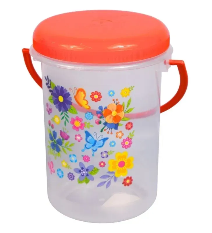Cubeta Twister 1000ml de Plástico Decorado - Cubeta con Flores y Mariposas