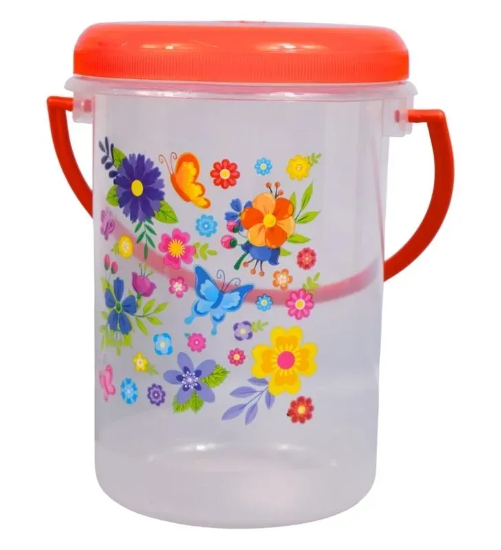 Cubeta Twister 1000ml de Plástico Decorado - Cubeta con Flores y Mariposas
