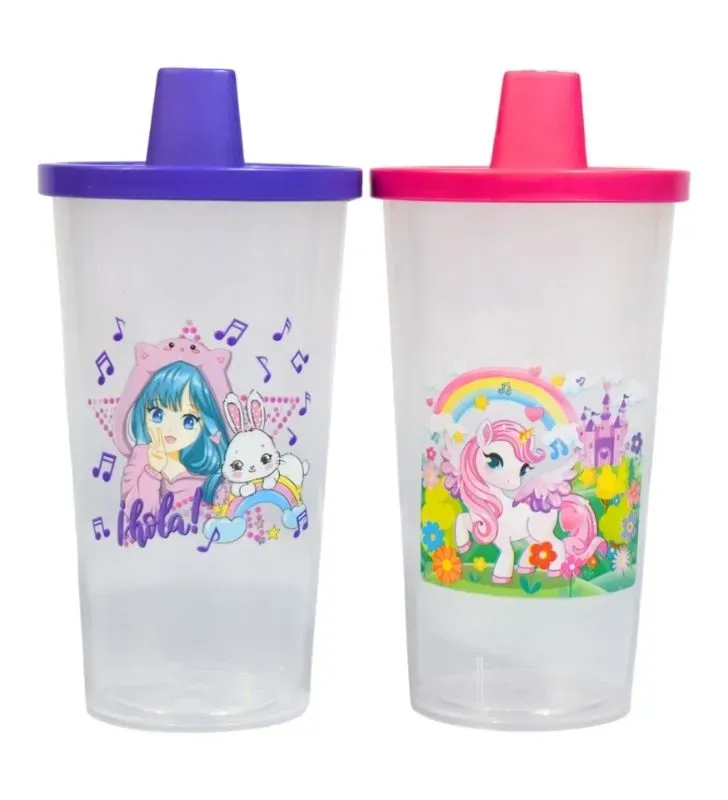Juego de 2 Vasos Chupete PLASTIAPAN PIC020 - Vasos Infantiles con Tapa y Pico