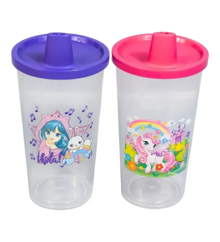 Juego de 2 Vasos Chupete PLASTIAPAN PIC020 - Vasos Infantiles con Tapa y Pico