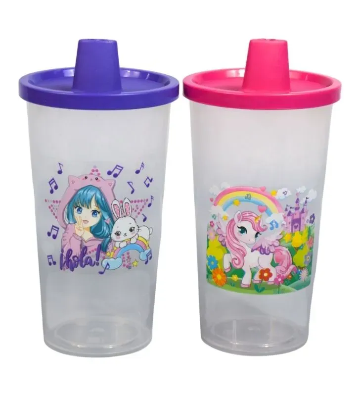 Juego de 2 Vasos Chupete PLASTIAPAN PIC020 - Vasos Infantiles con Tapa y Pico