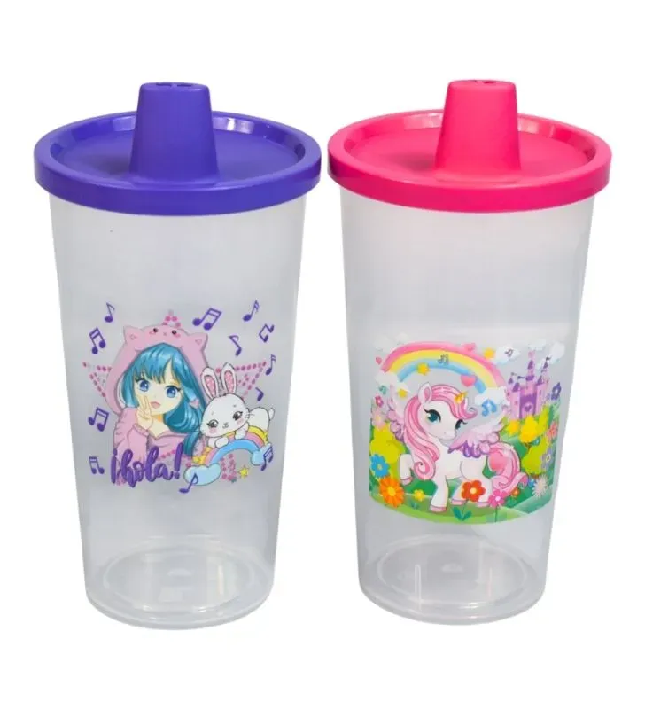 Juego de 2 Vasos Chupete PLASTIAPAN PIC020 - Vasos Infantiles con Tapa y Pico